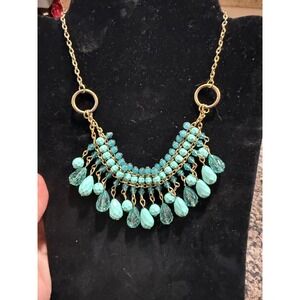 Turquoise Beaded Bib Necklace Gold Tone Multi‎ Strand Teardrop Statement Jewelry